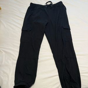 Black linen cargo pants